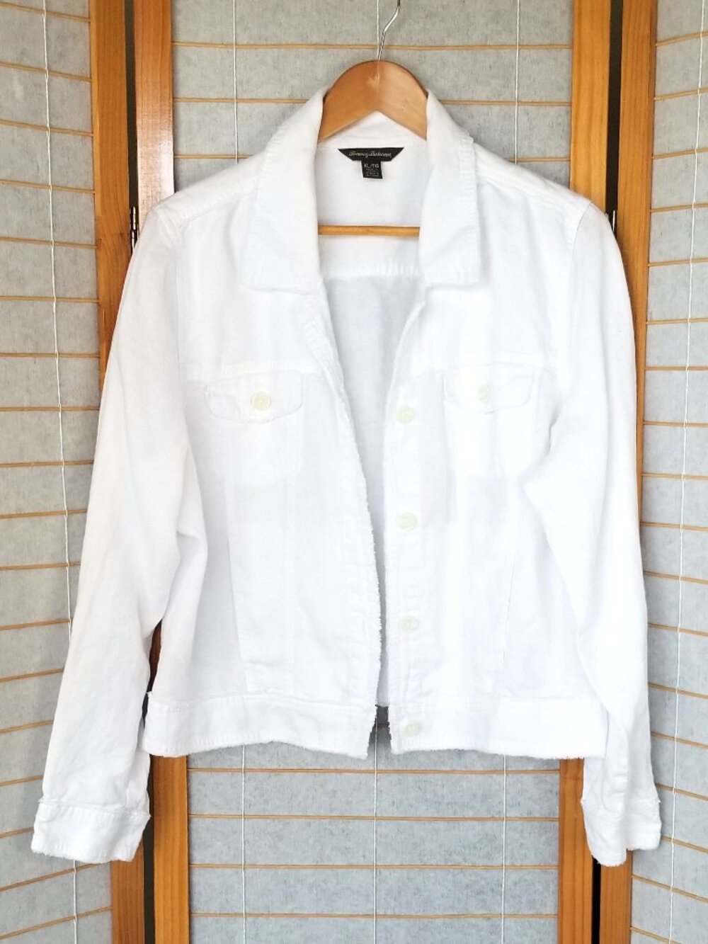 Tommy Bahama White Linen Jacket Trucker Style Raw Edges Women's XL